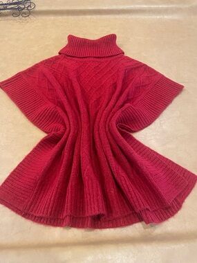 LOFT Red Cable-Knit Turtleneck Poncho Sweater